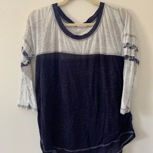 White and Navy 3/4 Length T-shirt